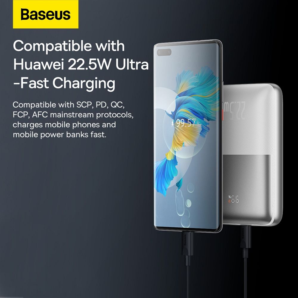 BASEUS powerbank 20 000 mAh + cable USB A to Type C PD QC3.0 3A 22,5W PPBD030002 white - Image 14