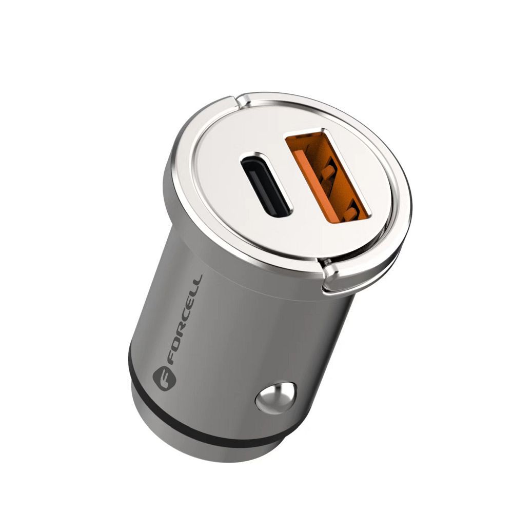 FORCELL F-ENERGY Mini autós töltő, C-típusú + USB-A, PD, QC3.0, 5 A, 30 W, ezüst - Image 3