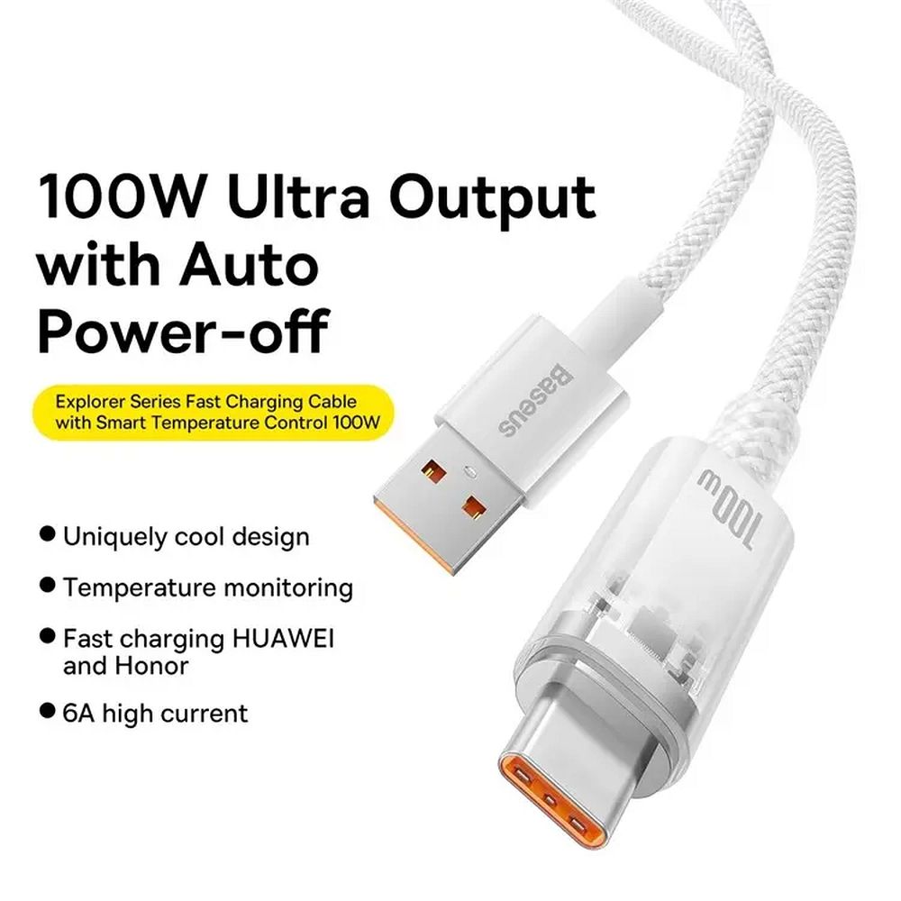 BASEUS cable USB A to Type C PD 100W Explorer CATS010502 2 m white - Image 4