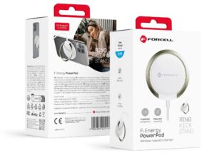 FORCELL F-ENERGY PowerPod vezeték nélküli töltő, MagSafe-kompatibilis, gyűrűs/állványos kialakítással, 2 A, 15 W, fehér