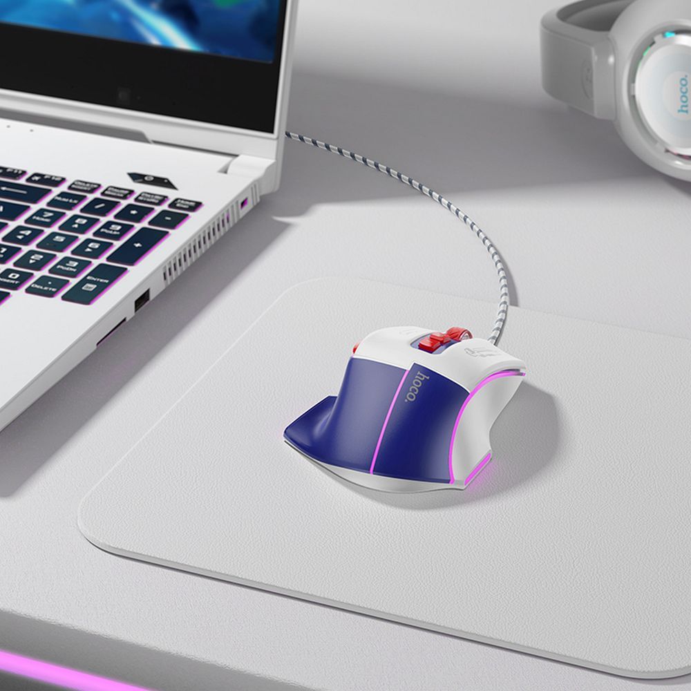 HOCO gaming wire USB A computer mouse 3600DPI white blue - Image 5