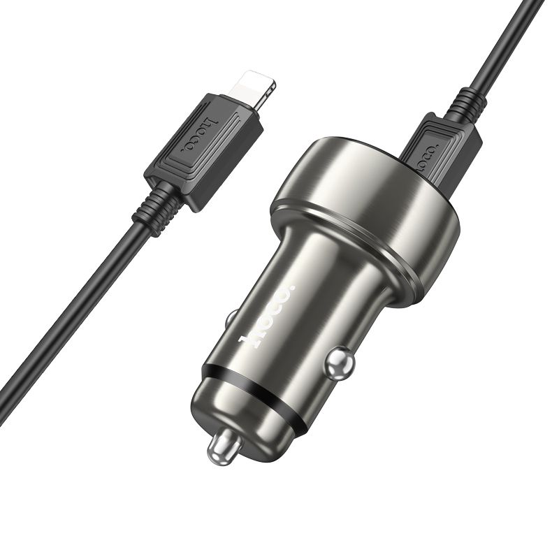 HOCO car charger USB A + Type C with digital display + cable Type C to Lightning PD QC3.0 3A 48W Z50 metal grey - Image 2