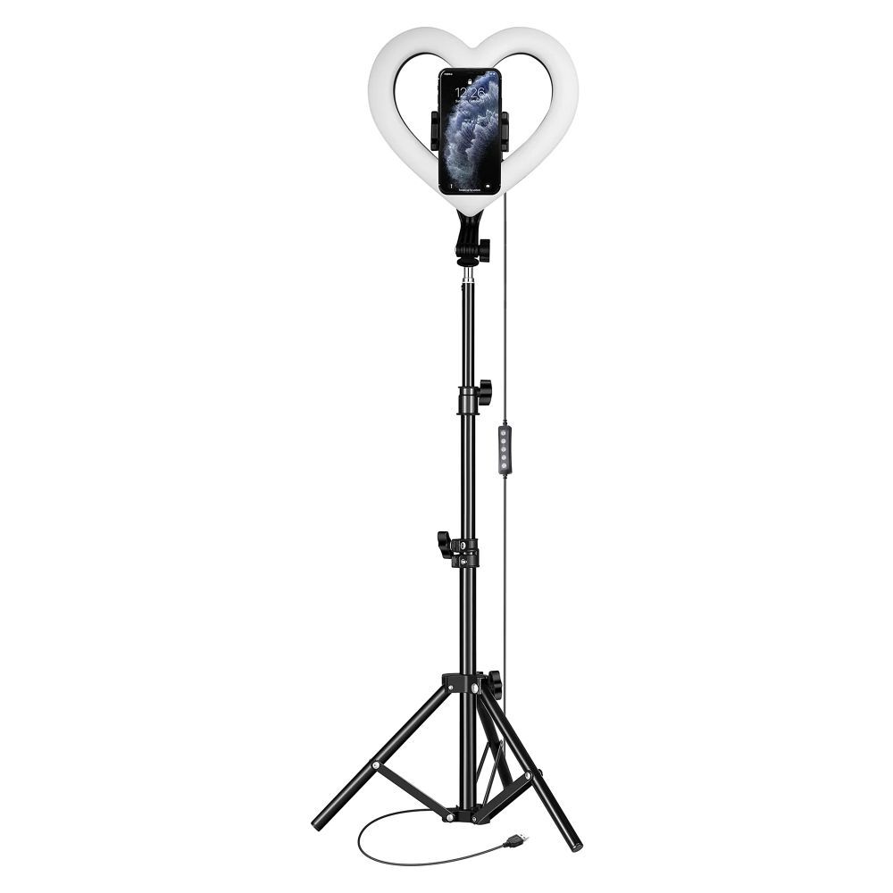 LED Ring Stream RGB lamp 10" with holder for mobile HEART + tripod JM26-10 black - Image 5