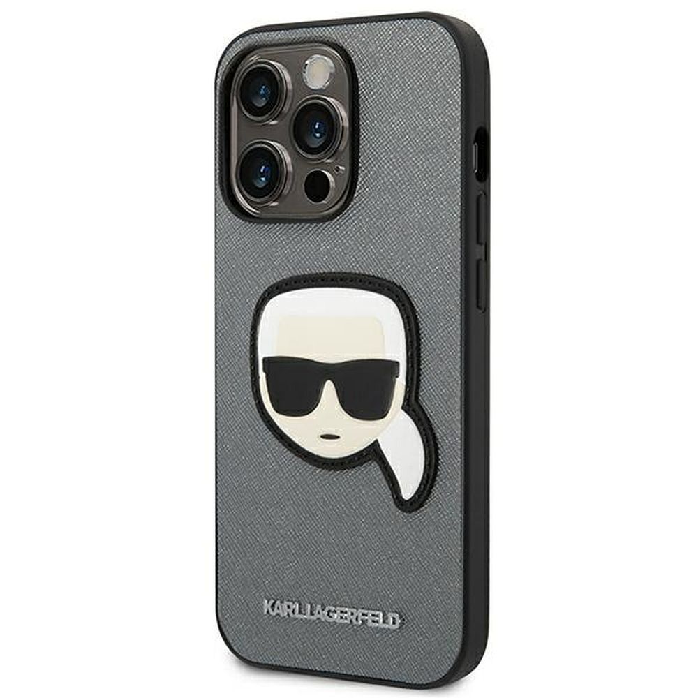 KARL LAGERFELD case for IPHONE 14 Pro Max KLHCP14XSAPKHG (Saffiano With Karl Head Patch) silver - Image 2