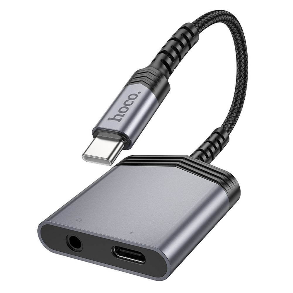 HOCO adapter AUX 2in1 Type C to Type C / Jack 3,5 mm 27W LS39 metal gray - Image 2