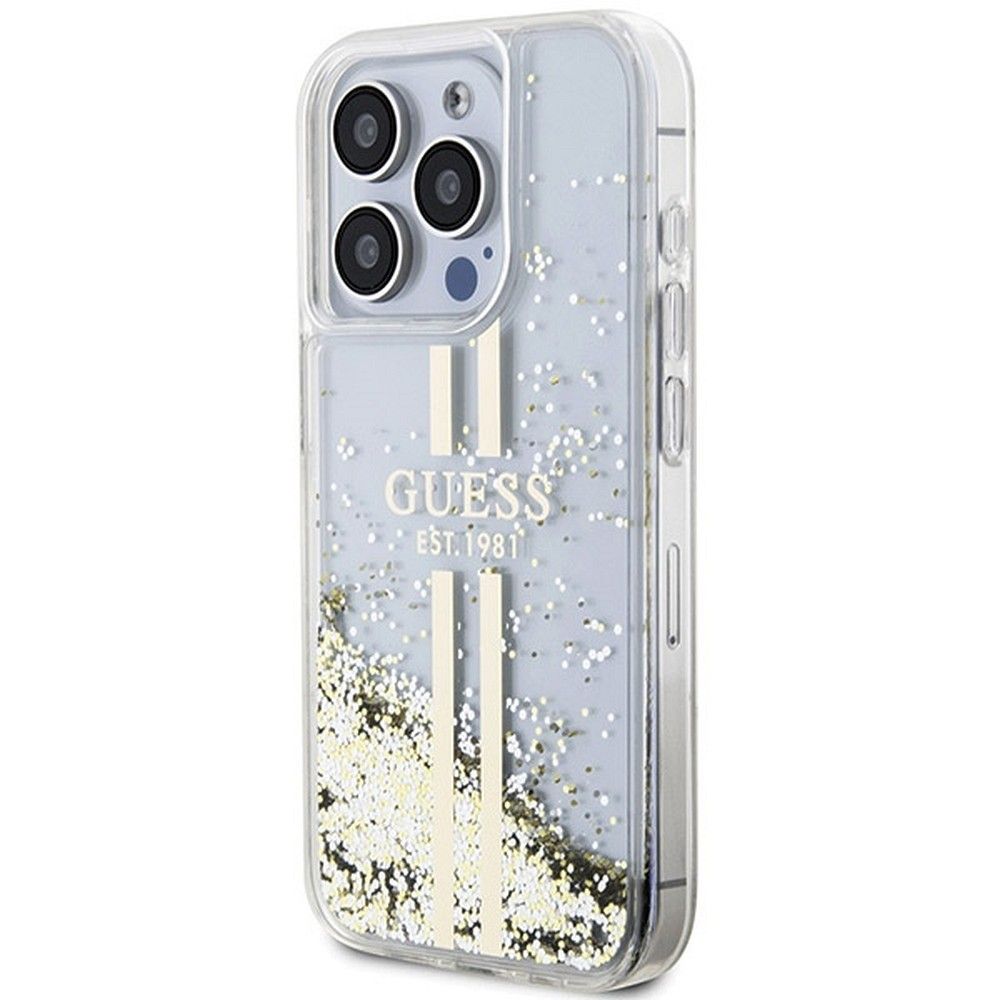 GUESS case for IPHONE 15 Pro Max GUHCP15XLFCSEGT (Liquid Glitter Gold Stripes) transparent - Image 2