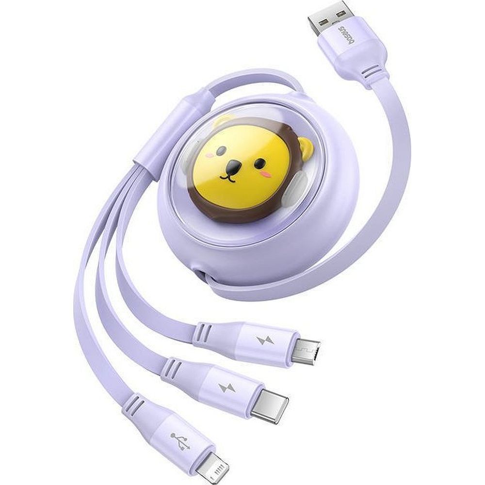 BASEUS retractable cable 3in1 USB A to Micro USB / Lightning / Type C CB000063 1,1 m purple - Image 3