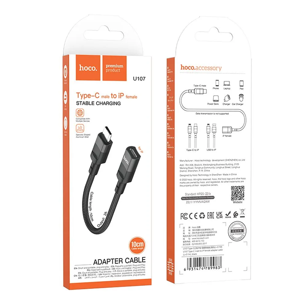 HOCO adapter OTG Type C (male) to Lightning (female) 3A U107 0,1 m black - Image 9