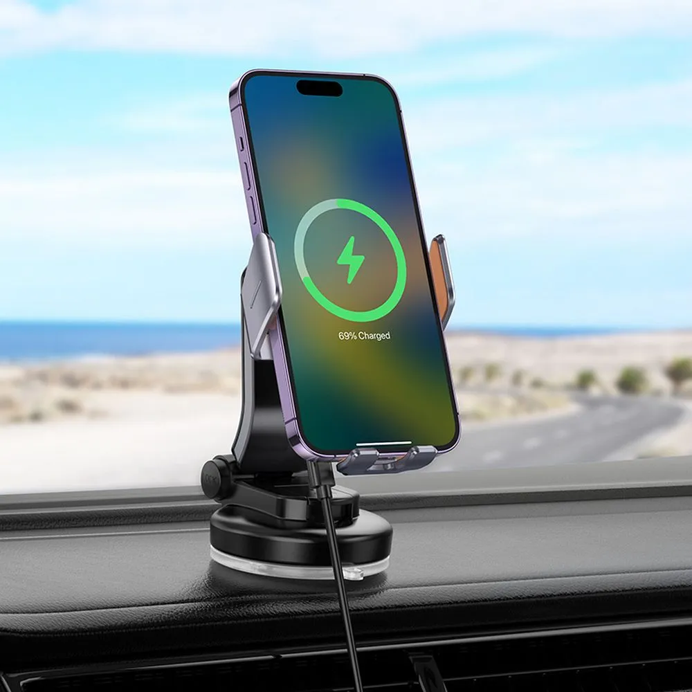 HOCO car phone holder with wirelles charging for windshield / center console 15W HW8 black - Image 8