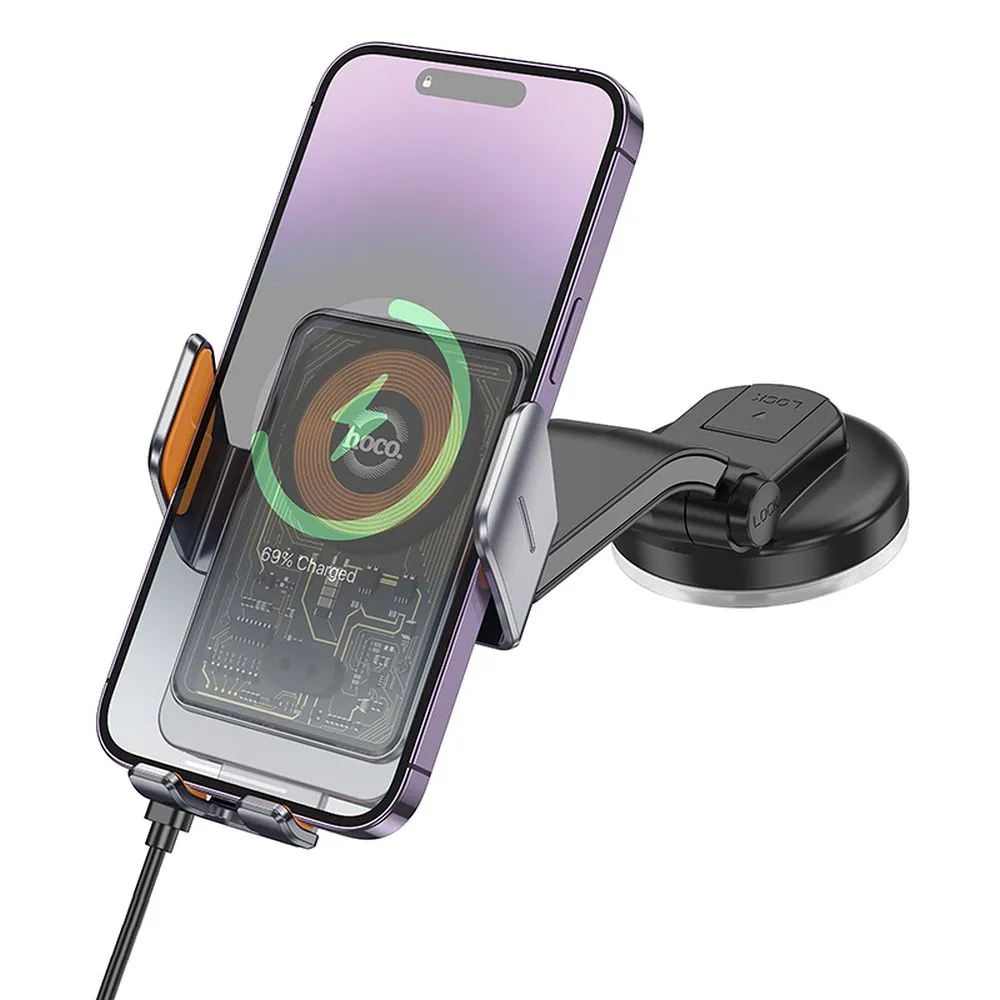 HOCO car phone holder with wirelles charging for windshield / center console 15W HW8 black - Image 3