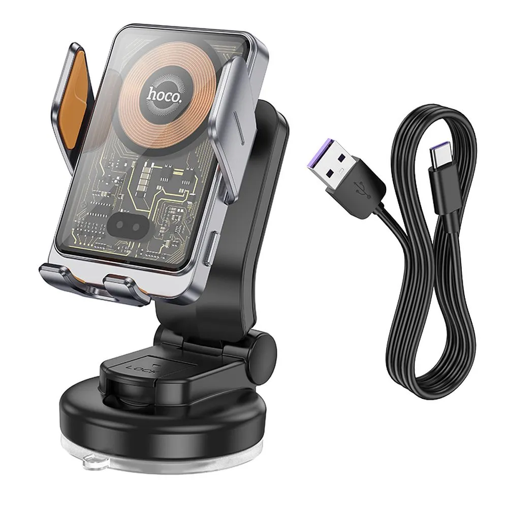 HOCO car phone holder with wirelles charging for windshield / center console 15W HW8 black - Image 6