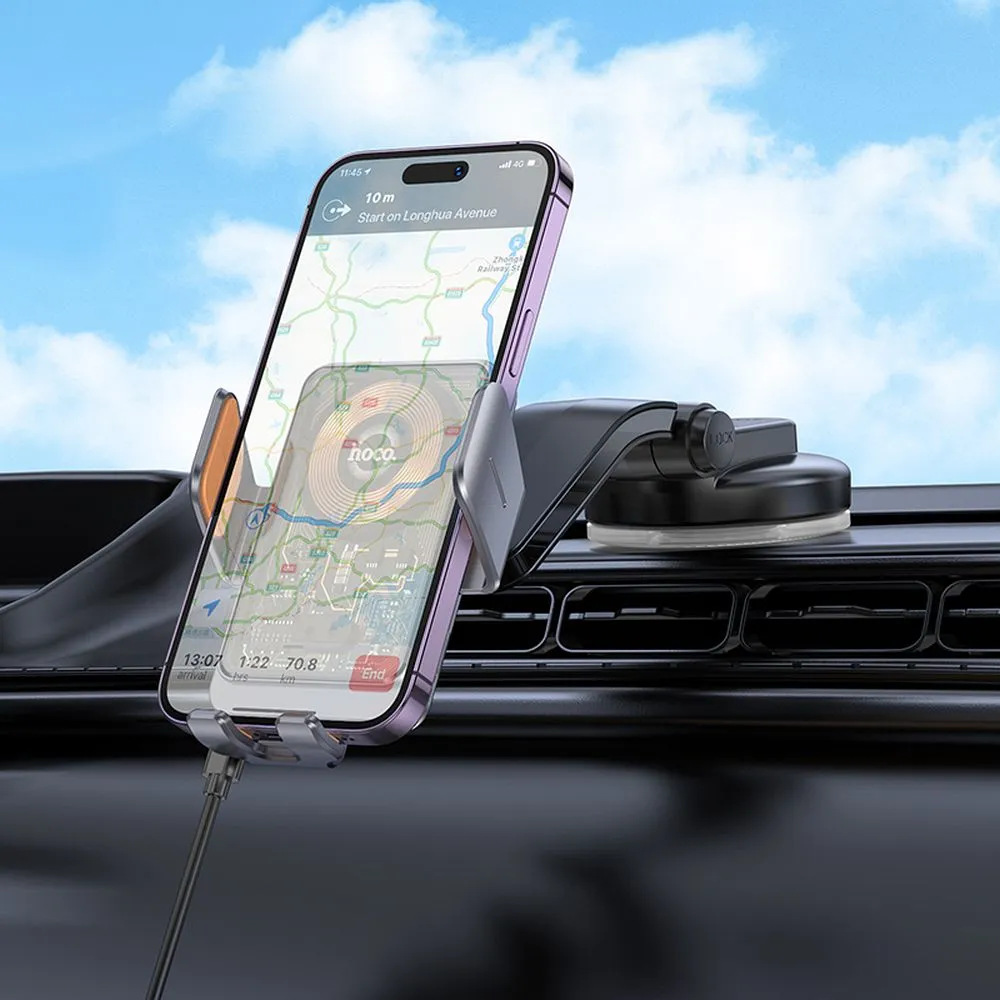 HOCO car phone holder with wirelles charging for windshield / center console 15W HW8 black - Image 7