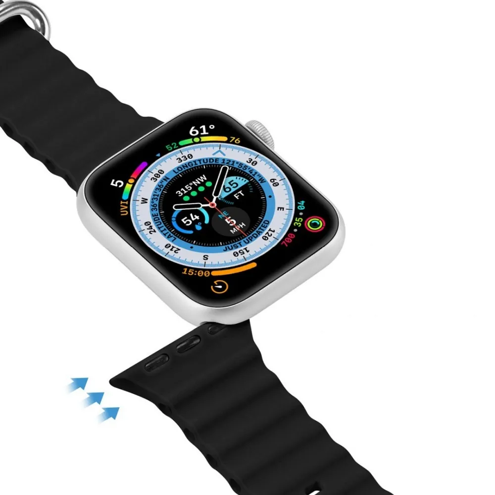 DUX DUCIS strap OCEAN WAVE silicone for Apple Watch 42 / 44 / 45 mm black - Image 3