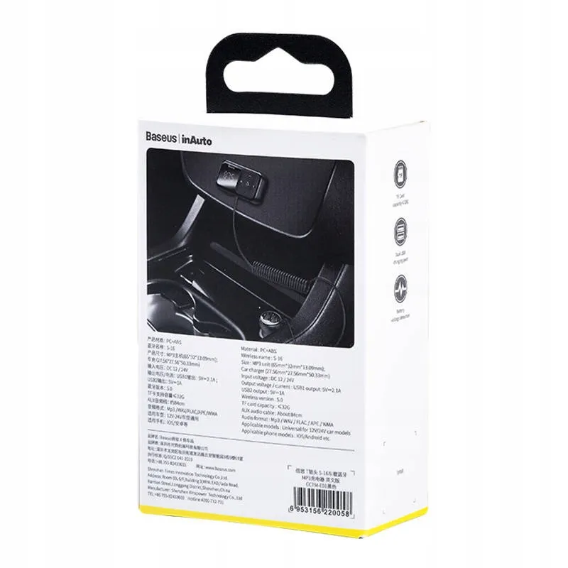 BASEUS car charger 2 x USB A + transmitter FM BT 3,1A S-16 CCMT000201 black - Image 7