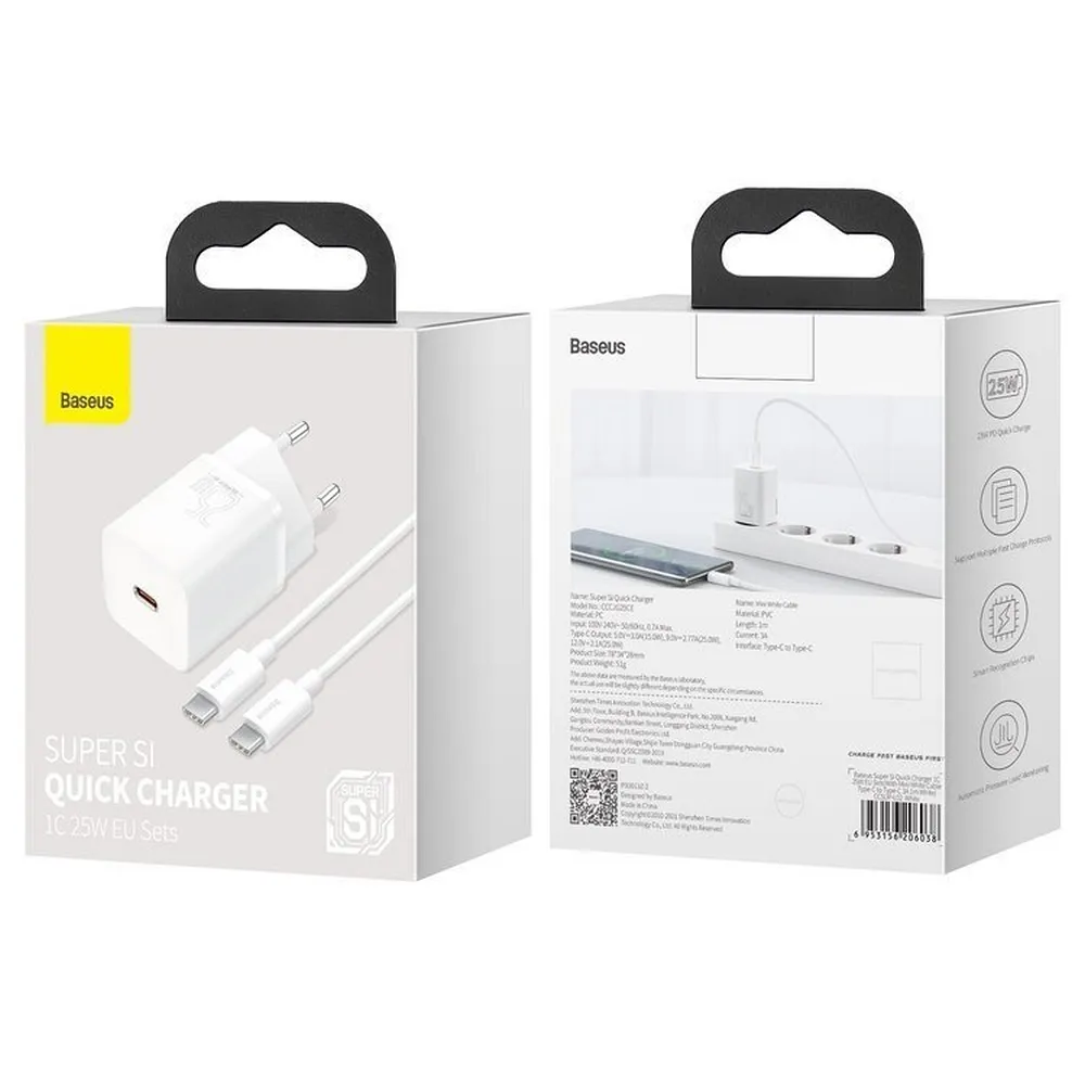 BASEUS charger Type C + cable Type C to Type C PD QC3.0 3A 25W TZCCSUP-L02 white - Image 11