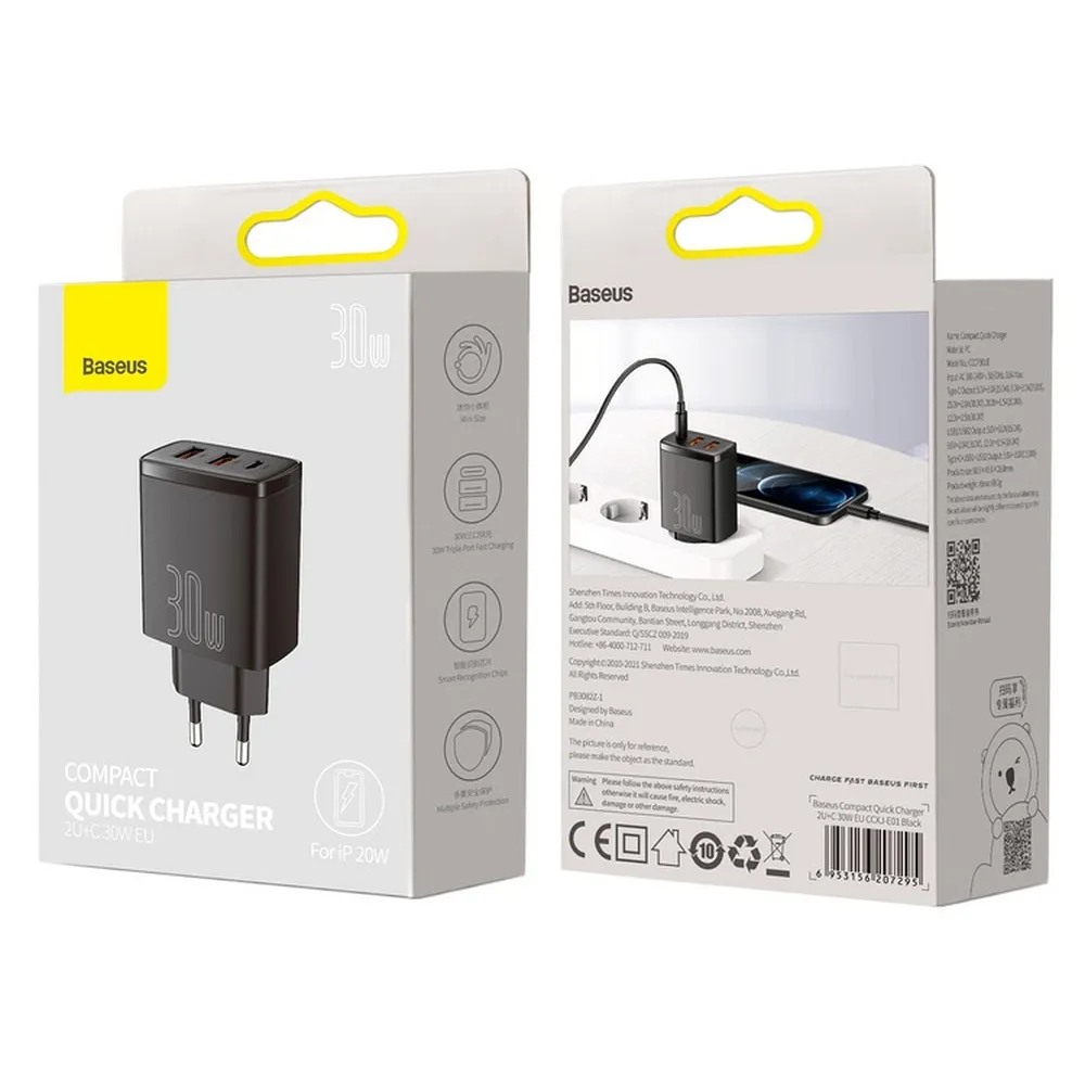 BASEUS charger 2 x USB A + Type C PD QC3.0 3A 30W CCXJ-E01 black - Image 9