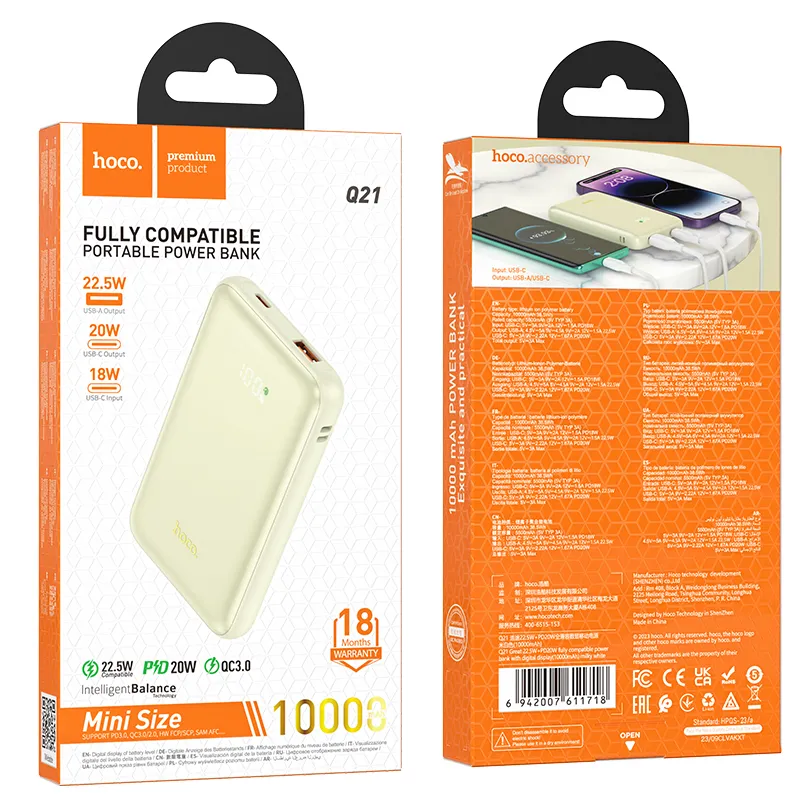 HOCO powerbank 10 000 mAh PD QC3.0 3A 22,5W Q21 white - Image 5