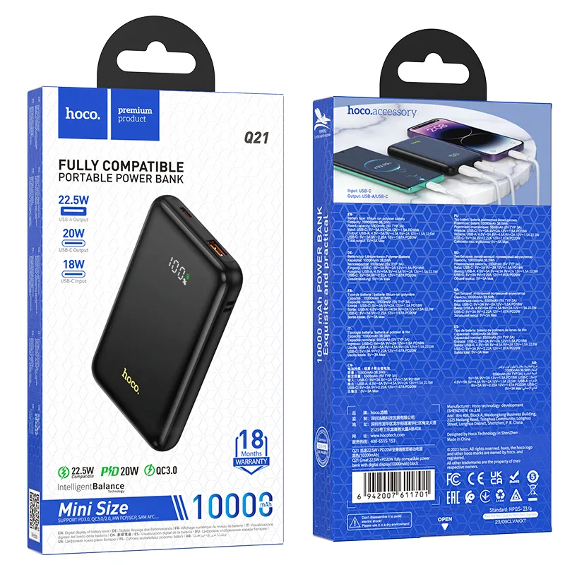 HOCO powerbank 10 000mAh PD QC3.0 3A 22,5W Q21 black - Image 5