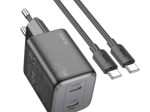 HOCO charger 2 x Type C +  cable Type C to Type C PD QC 45W GaN N42 black
