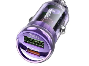 HOCO car charger USB A + Type C PD QC3.0 3A Z53A transparent purple