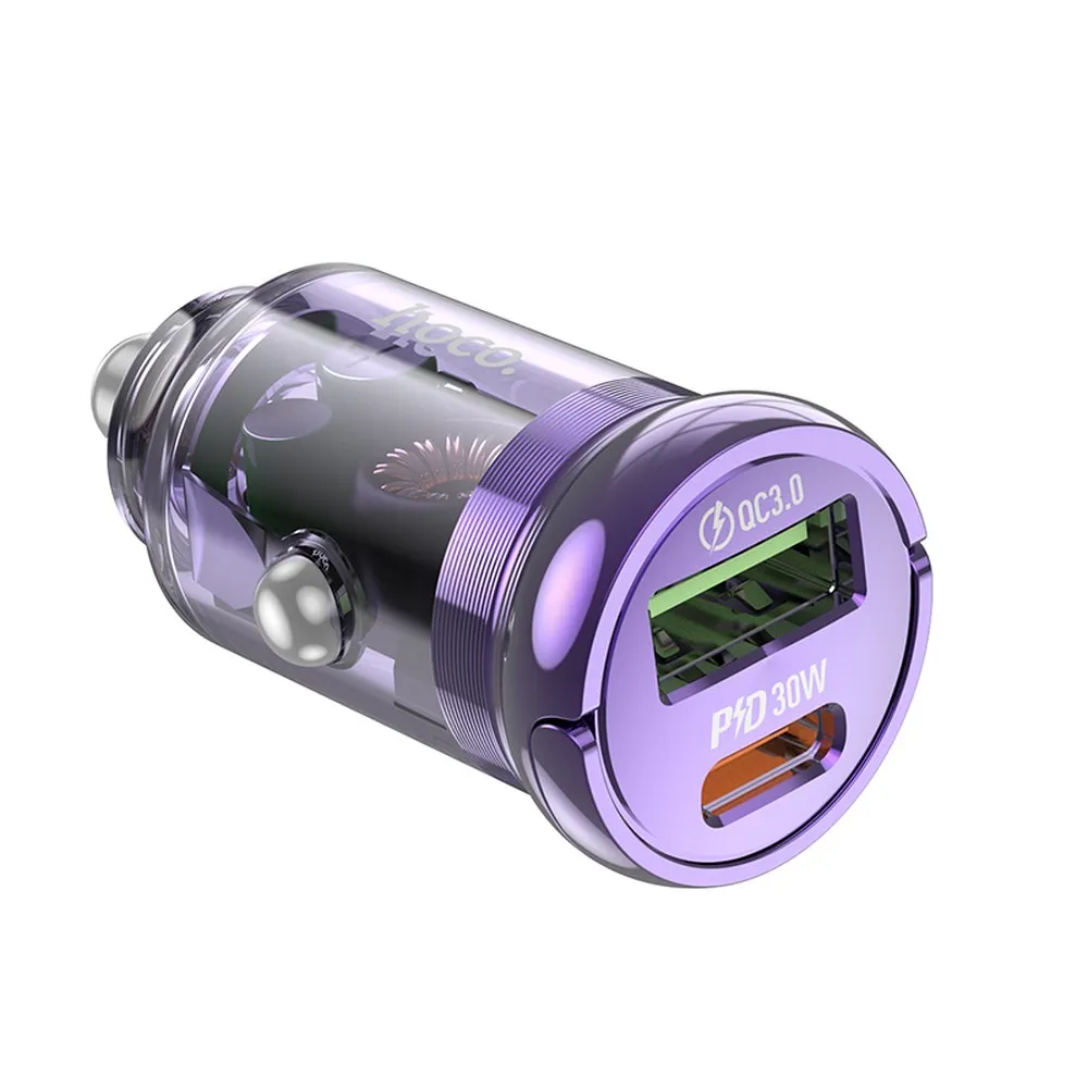 HOCO car charger USB A + Type C PD QC3.0 3A Z53A transparent purple - Image 2