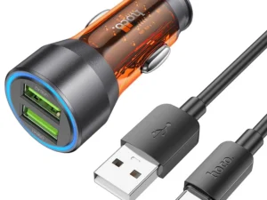 HOCO car charger 2 x USB A + cable USB A to Type C QC3.0 3A 36W NZ12 transpatent orange