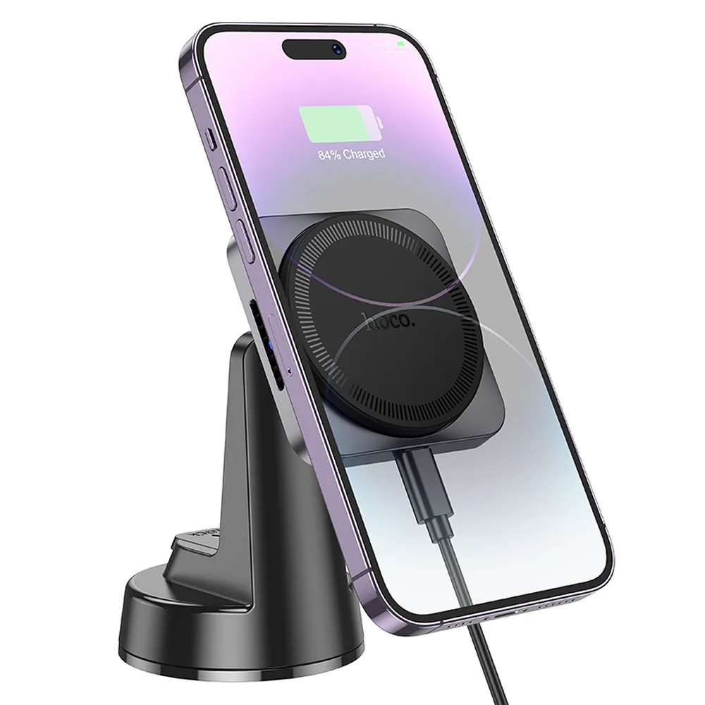HOCO car holder with wireless charging for center console compatible with MagSafe 15W HW16 black metal gray - Image 2