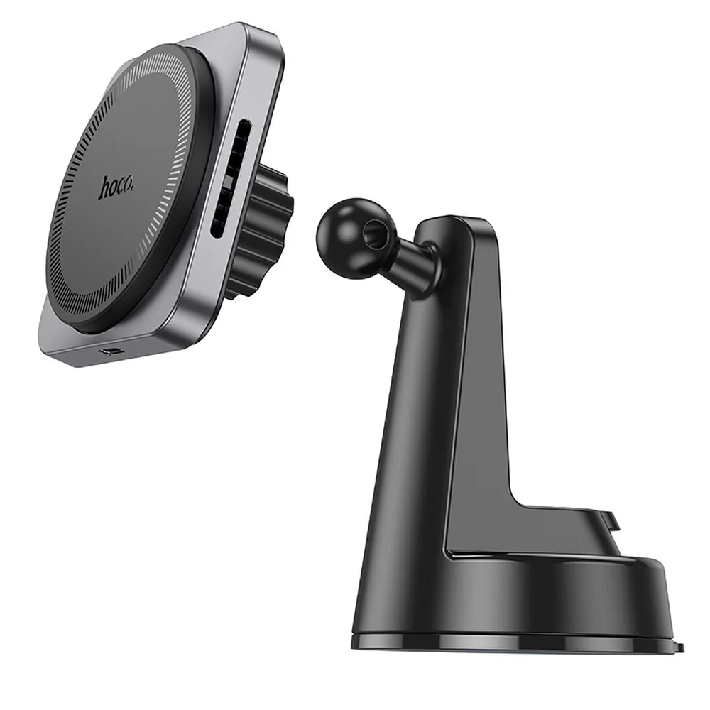 HOCO car holder with wireless charging for center console compatible with MagSafe 15W HW16 black metal gray - Image 4