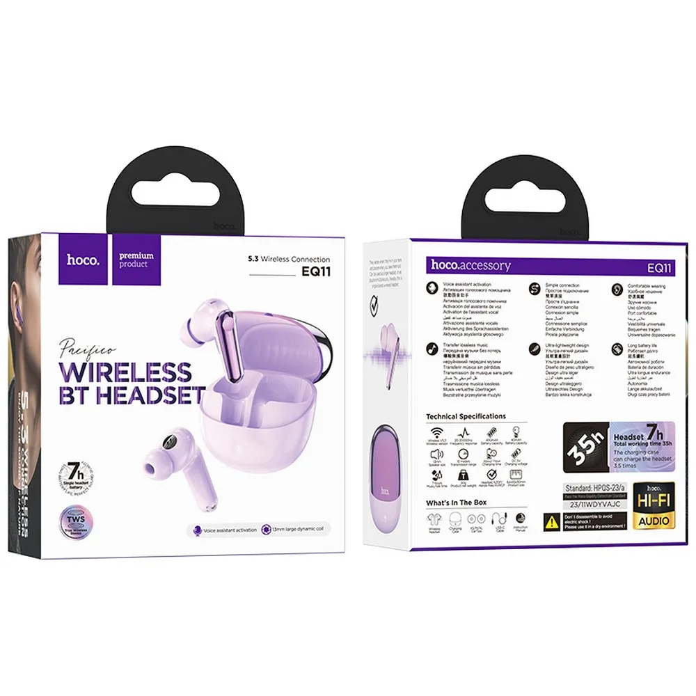 HOCO wireless bluetooth earphones TWS EQ11 purple - Image 4