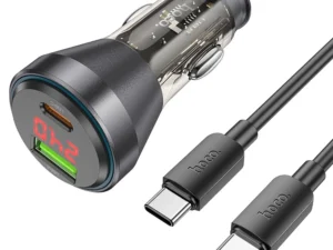 HOCO car charger USB A + Type C with digital display + cable Type C to Type C PD QC3.0 3A 48W NZ12B transparent black