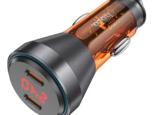 HOCO car charger 2 x Type C with digital display PD QC3.0 3A 60W NZ12C transparent orange