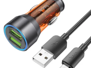 HOCO car charger 2 x USB A + cable USB A to Micro USB QC3.0 3A 36W NZ12 transparent orange