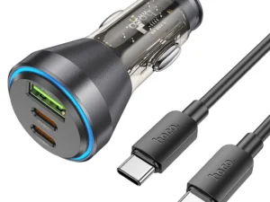 HOCO car charger USB A + 2 x Type C + cable Type C do Type C PD QC3.0 3A 60W NZ12D transparent black