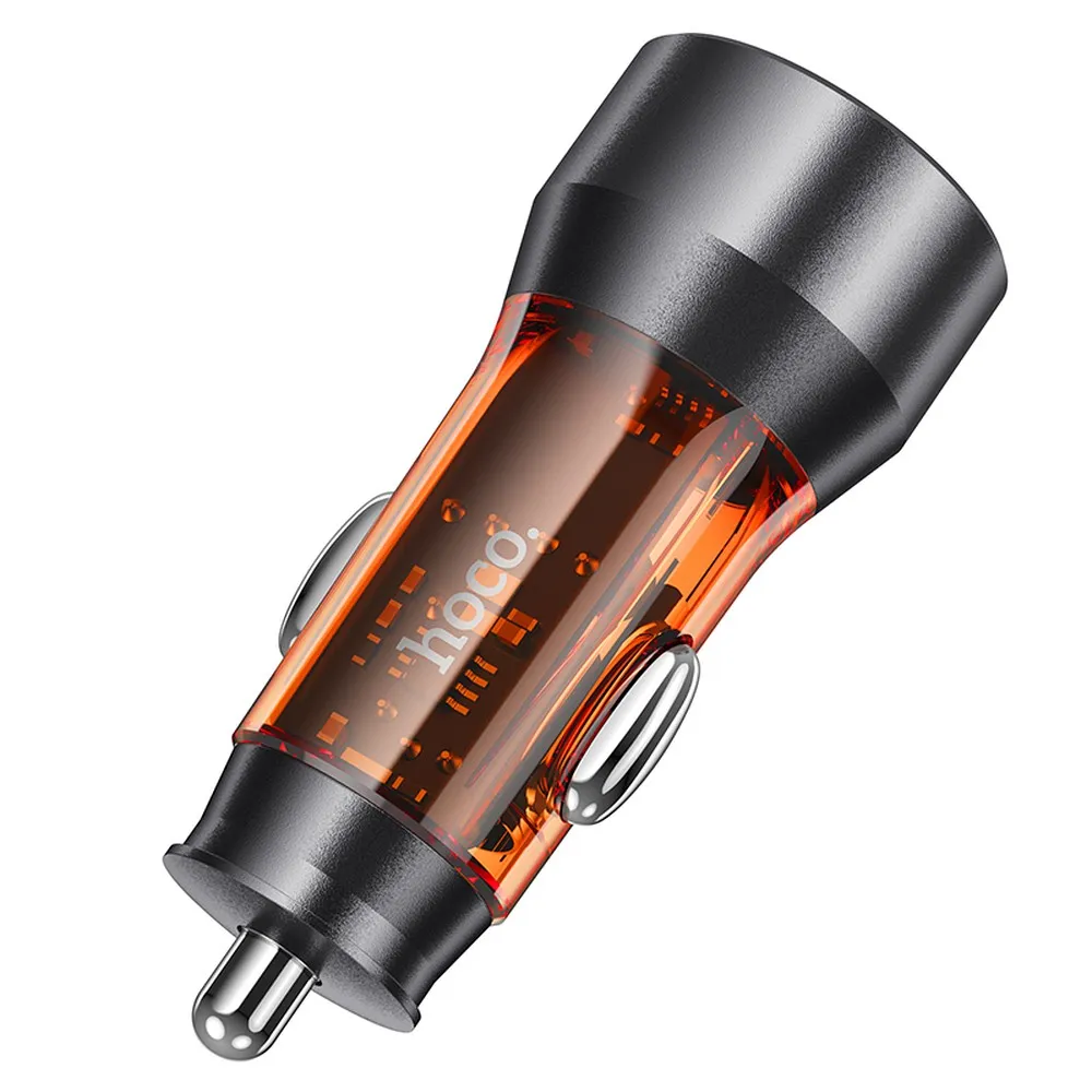 HOCO car charger USB A + Typ C PD QC3.0 3A 43W NZ12A transparent orange - Image 2