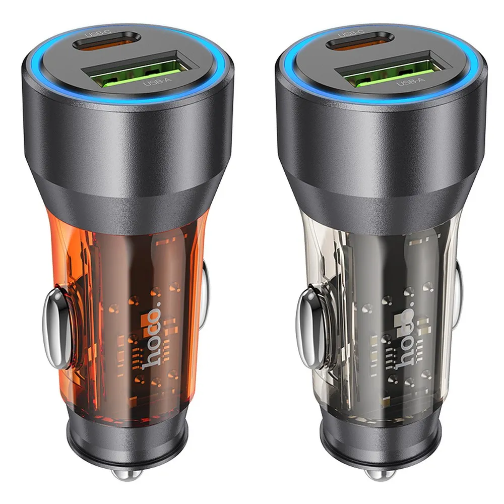 HOCO car charger USB A + Typ C PD QC3.0 3A 43W NZ12A transparent orange - Image 3