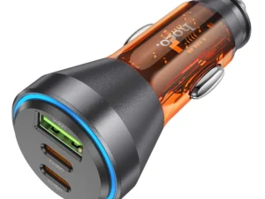 HOCO car charger USB A + 2 x Type C PD QC3.0 3A 60W NZ12D transparent orange