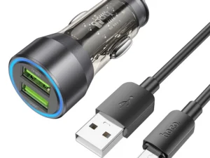 HOCO car charger 2 x USB A + cable USB A to Micro USB QC3.0 3A 36W NZ12 transparent black