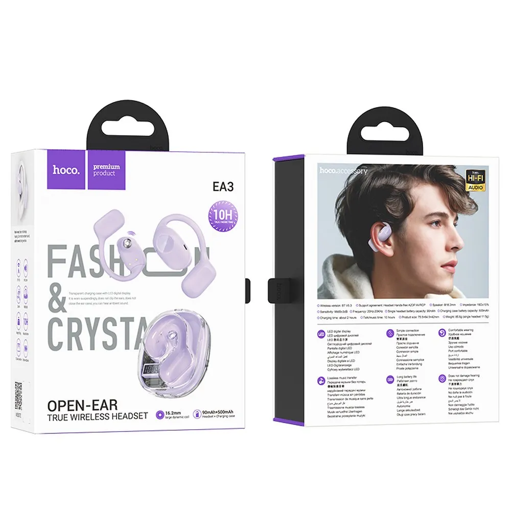 HOCO wireless earphones bluetooth TWS EA3 purple - Image 5