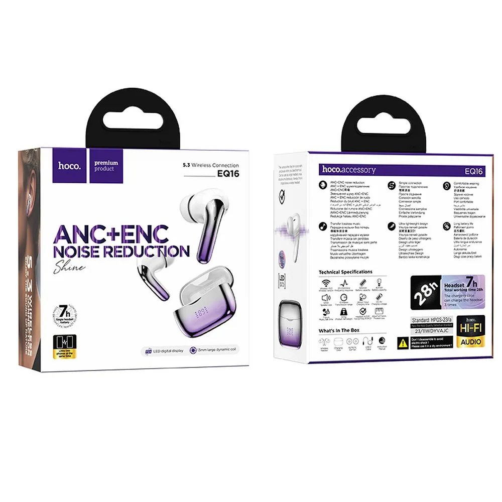 HOCO wireless earphones bluetooth TWS ANC ENC EQ16 purple glaze - Image 5