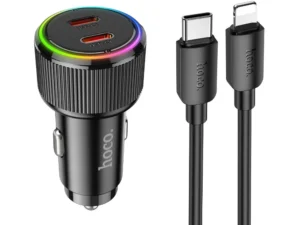 HOCO car charger 2 x Type C QC PD 50W + cable Type C to Lightning NZ14B black