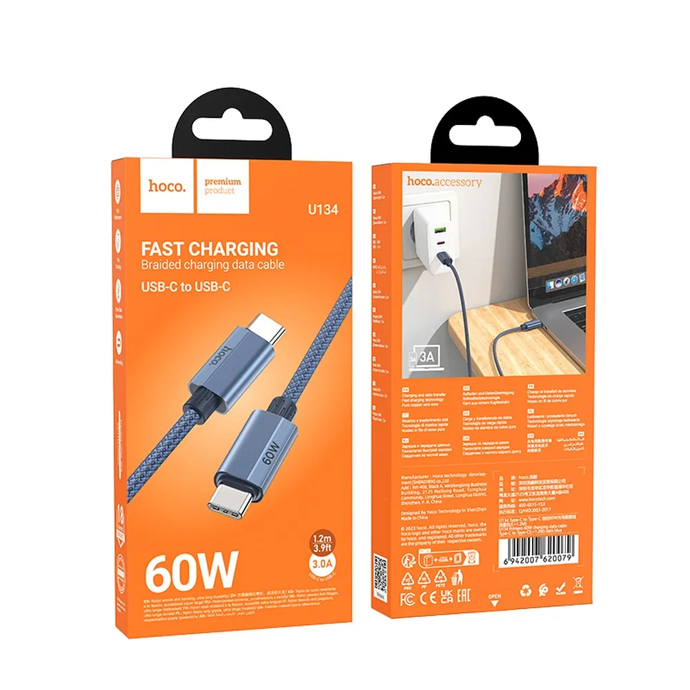 HOCO cable Type C to Type C PD QC3.0 3A 60W U134 1,2 m dark blue - Image 5