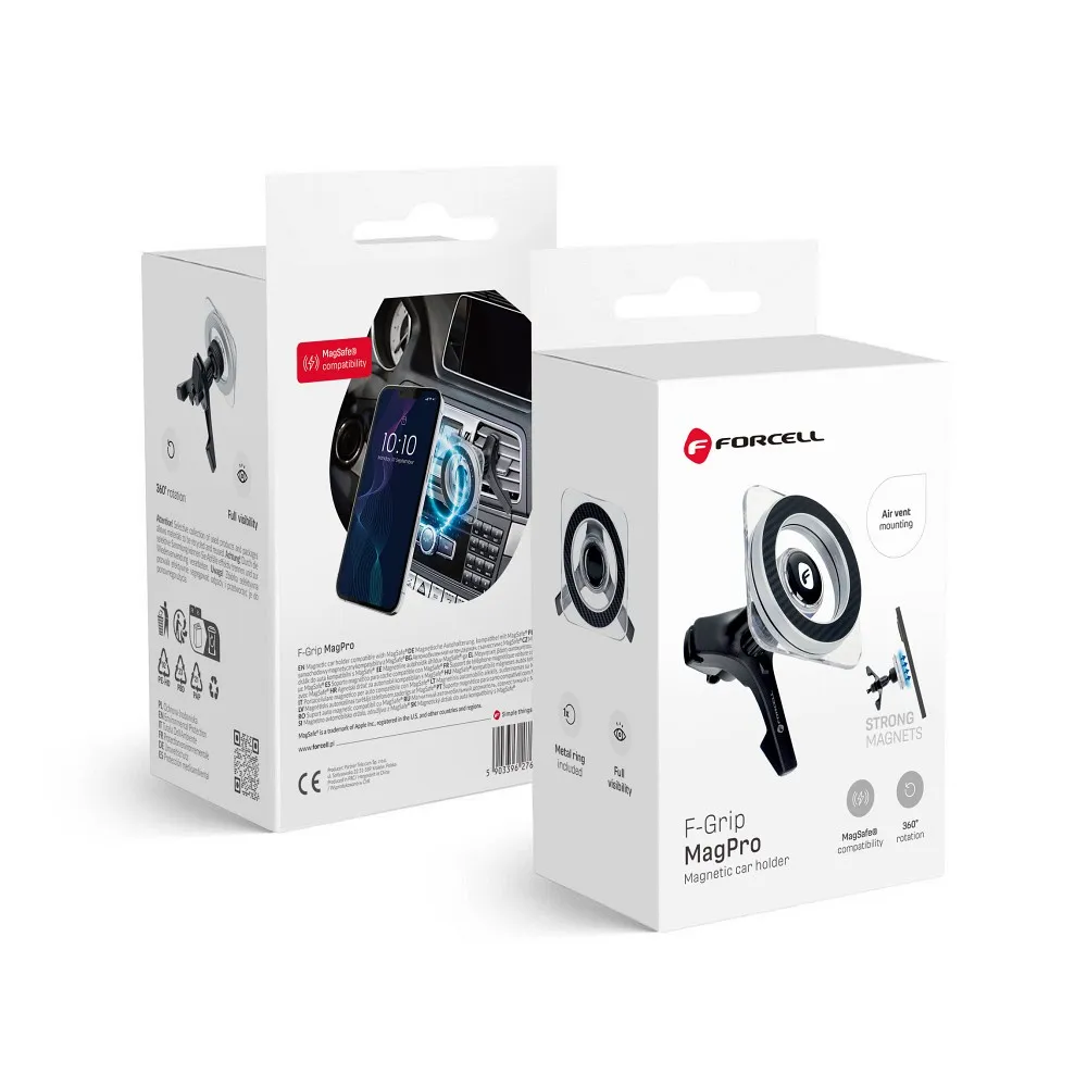 Mágneses autós telefontartó, kompatibilis a Magsafe Forcell F-Grip MagPro szellőzőnyílással, fekete színben - Image 3