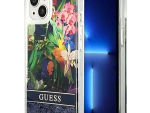 GUESS case for IPHONE 13 / 14 / 15 GUHCP14SLFLSB (Flower Liquid Glitter) blue