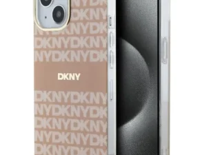 DKNY case for IPHONE 15 Plus compatible with MagSafe DKHMP15MHRHSEP (DKNY HC MagSafe PC TPU Repeat Texture Pattern W/ Stripe) pink