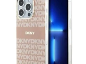DKNY case for IPHONE 15 Pro compatible with MagSafe DKHMP15LHRHSEP (DKNY HC MagSafe PC TPU Repeat Texture Pattern W/ Stripe) pink