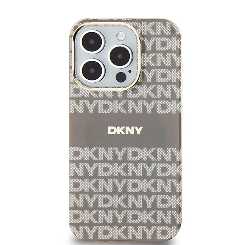 DKNY case for IPHONE 15 Pro Max compatible with MagSafe DKHMP15XHRHSEE (DKNY HC MagSafe PC TPU Repeat Texture Pattern W/ Stripe) beige - Image 3