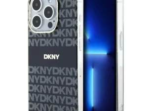 DKNY case for IPHONE 15 Pro compatible with MagSafe DKHMP15LHRHSEK (DKNY HC MagSafe PC TPU Repeat Texture Pattern W/ Stripe) black