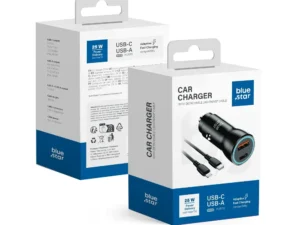 BLUE STAR autós töltő 3 A, 25 W, Type-C + USB-A + Type-C–Lightning kábel, PD, QC3.0, AFC, PPS, fekete