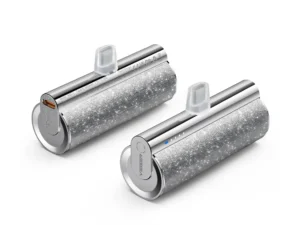 Veger PlugOn (W0573) Powerbank, PD, QC3.0, 2,4 A, 12 W, 5000 mAh, beépített USB-C csatlakozóval, ezüst színű