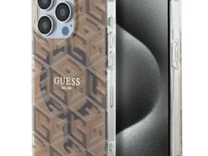 Original faceplate case GUESS GUHMP15XHGCUSTGW for iPhone 15 Pro Max (Compatible with Magsafe / IML GCUBE / brown)